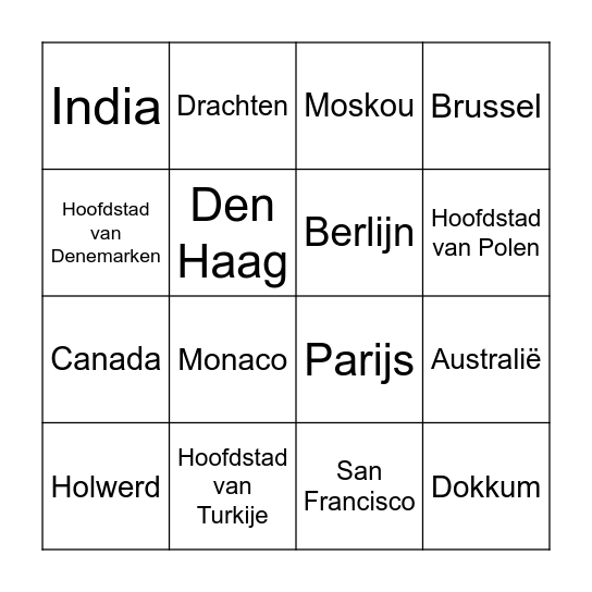 Plaats Bingo Card