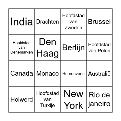 Plaats Bingo Card