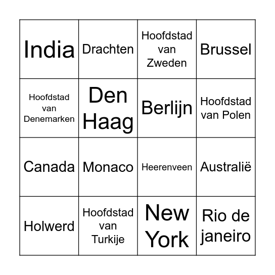Plaats Bingo Card