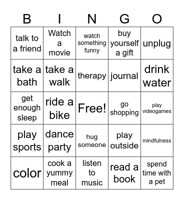 Self - Care Sunday Bingo Card