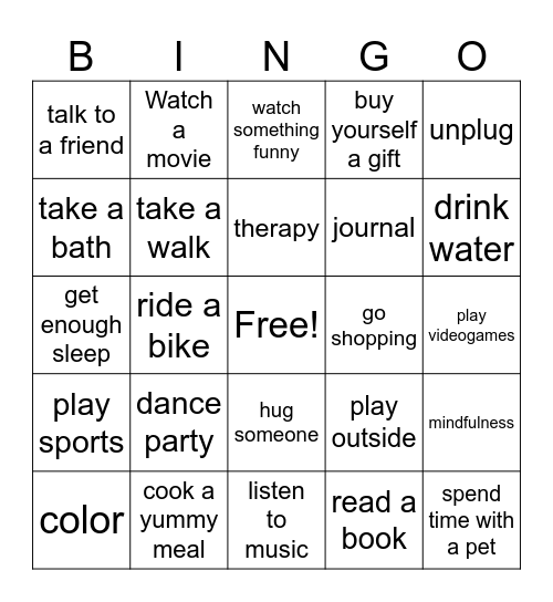 Self - Care Sunday Bingo Card