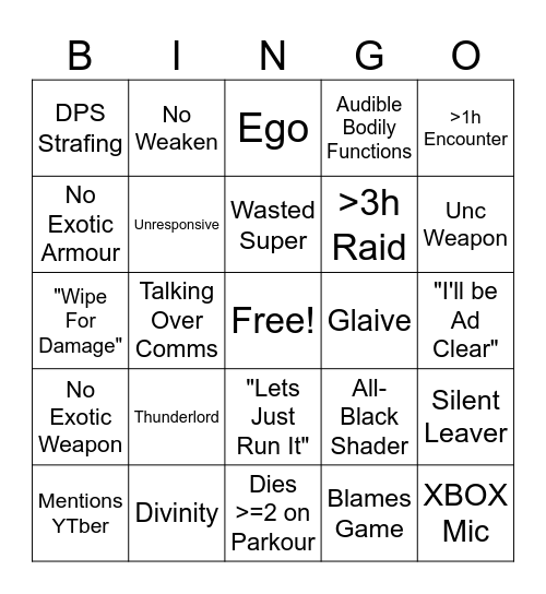 Untitled Bingo Card