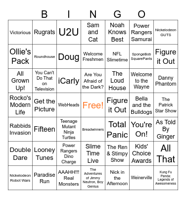 Nickelodeon Bingo Card