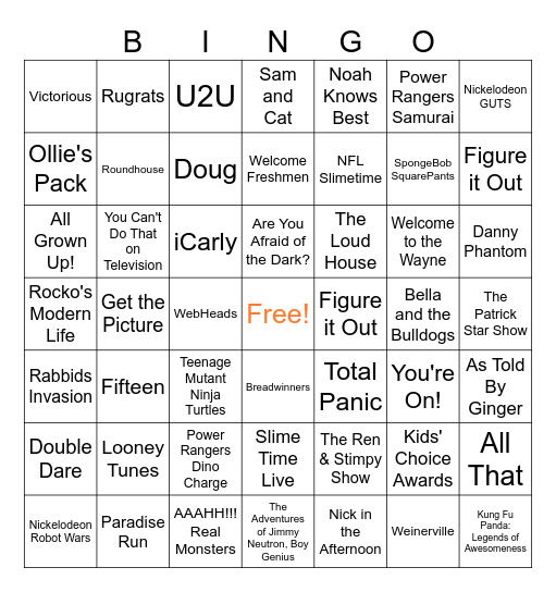 Nickelodeon Bingo Card