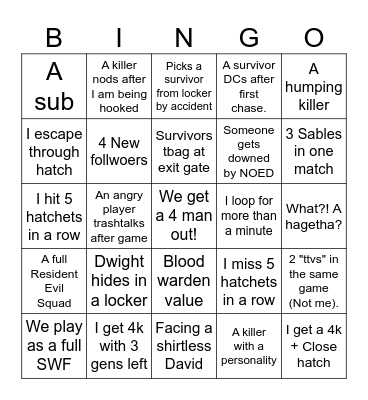 <Sebbes DBD Bingo, July 2026> Bingo Card