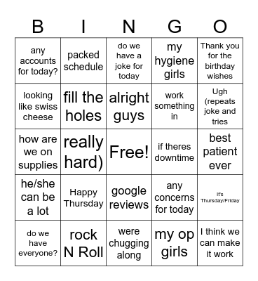 Dr. Patel Bingo Card