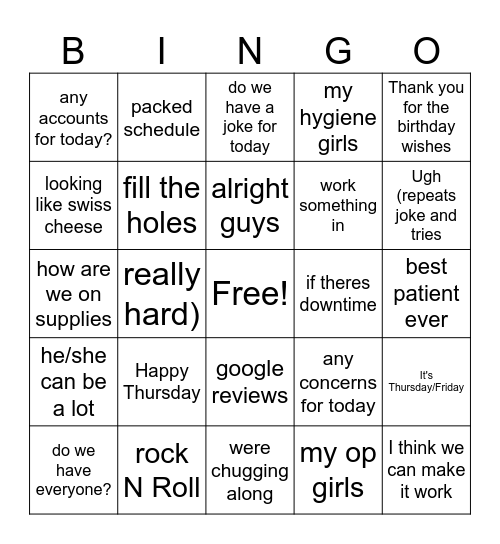 Dr. Patel Bingo Card