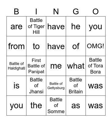 Heart Words 34 Bingo Card