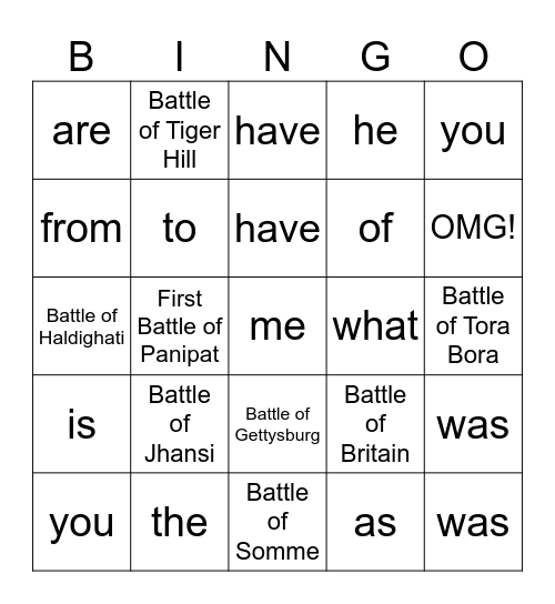 Heart Words 34 Bingo Card