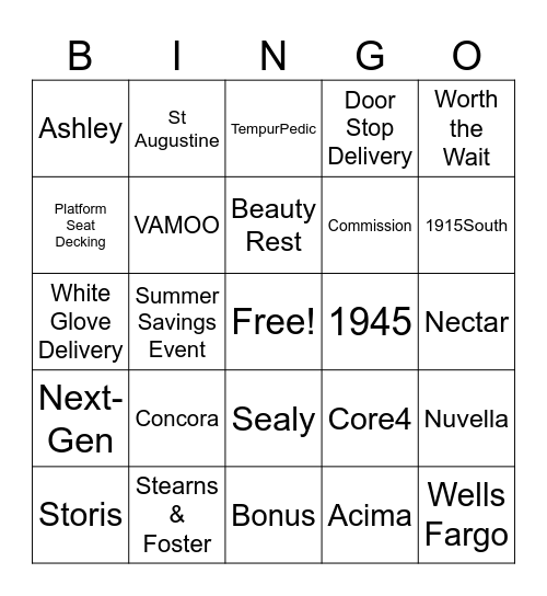 Ashley Furniture Edition Bingo Card