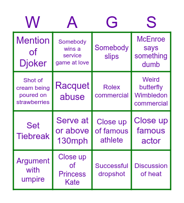 WIMBLEDON Bingo Card