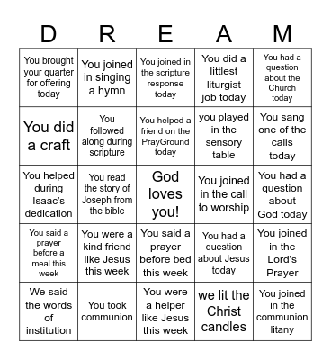 Joseph and the coat of many colors Bingo Card