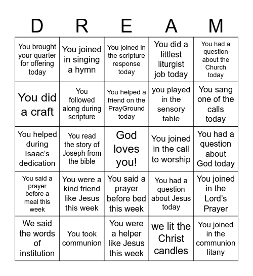 Joseph and the coat of many colors Bingo Card