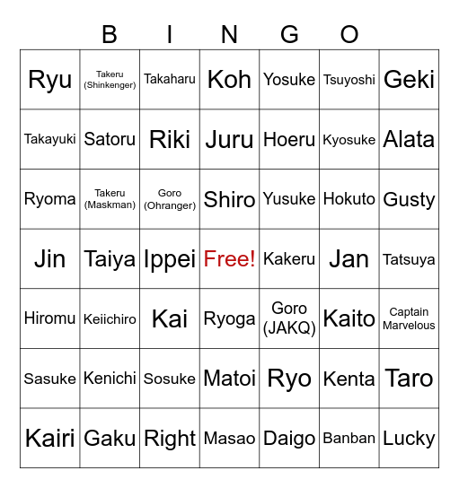Red Ranger Bingo Card