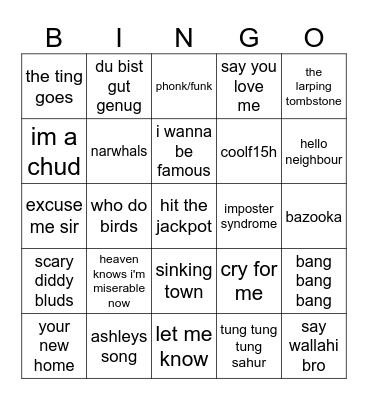 Audio Bingo Card