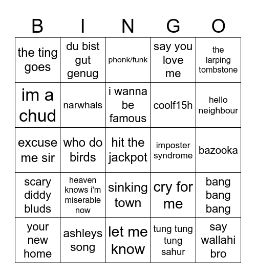 Audio Bingo Card