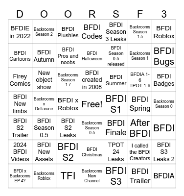 1 new BFDI video Bingo Card