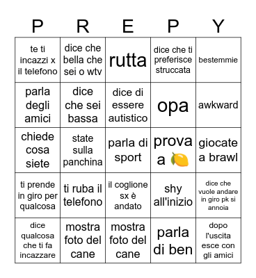 Uomo Strapazzo Bingo Card