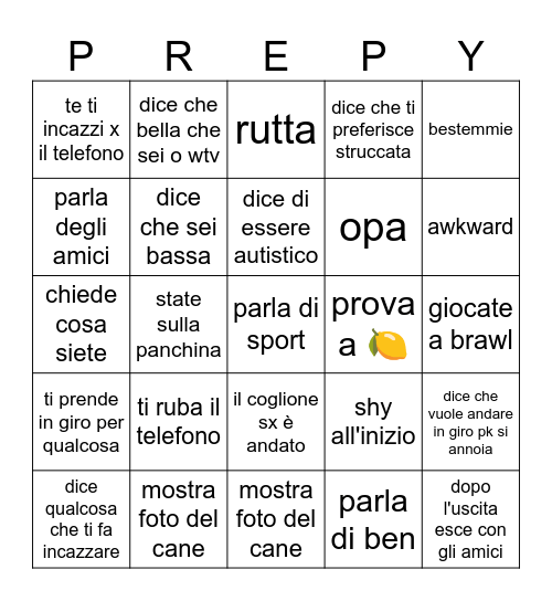 Uomo Strapazzo Bingo Card