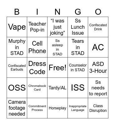 STAD BINGO Card