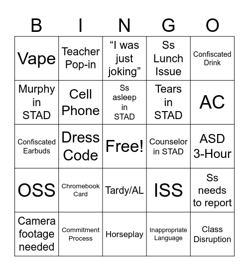 STAD BINGO Card