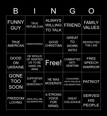 MEDIA LIBERALS ON LINDSEY GRAHAM'S DEATH Bingo Card