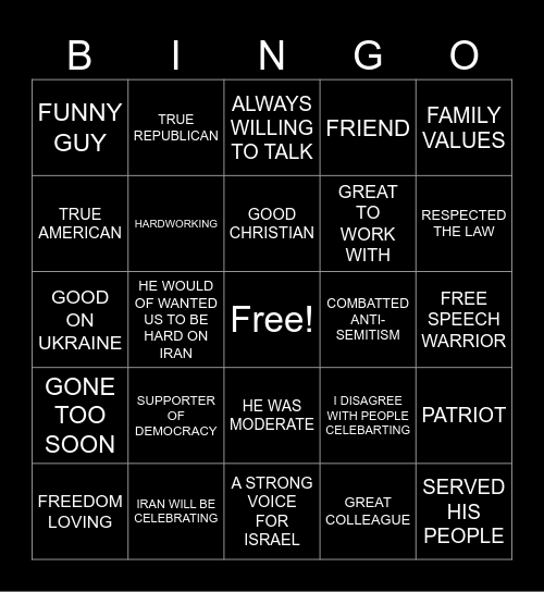 MEDIA LIBERALS ON LINDSEY GRAHAM'S DEATH Bingo Card