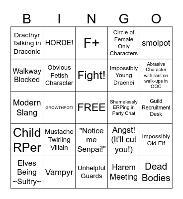 Moon Guard Role Play Bingo Card
