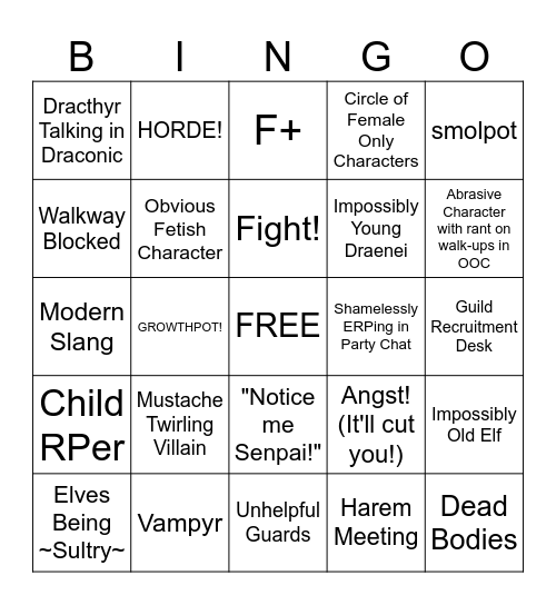 Moon Guard Role Play Bingo Card