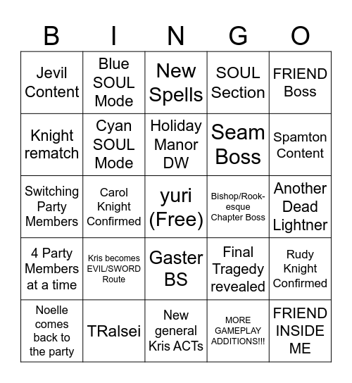 Deltarune Chapter 6 BINGO Card