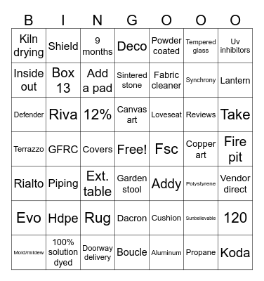 Patio bingo Card