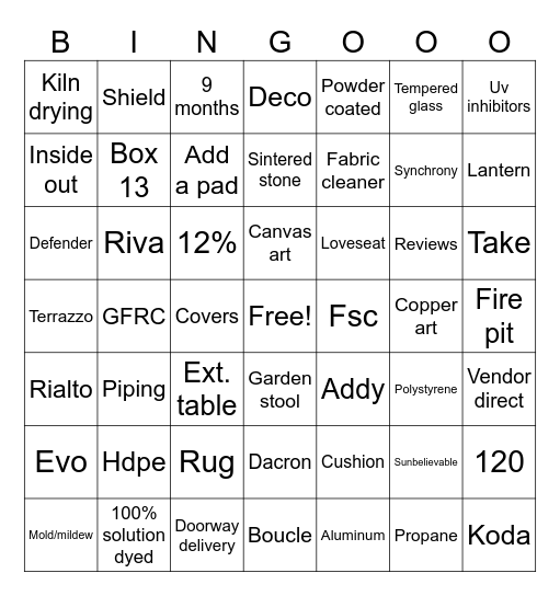 Patio bingo Card