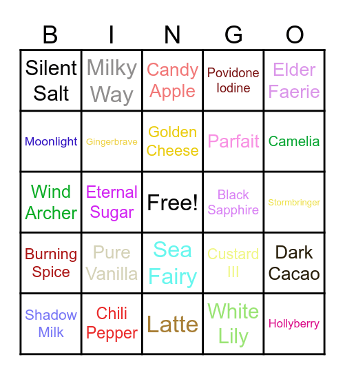 CRK Characters Bingo Card