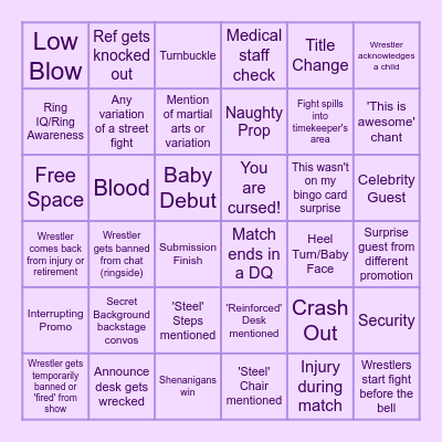 Wrestling Bingo Card