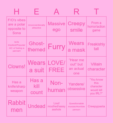 Filiazpink’s taste in F/Os Bingo Card