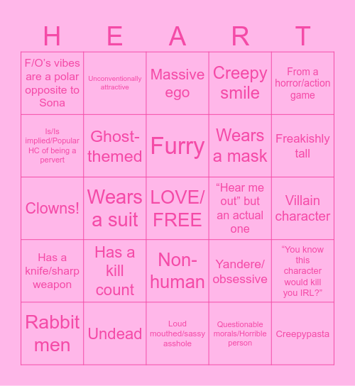 Filiazpink’s taste in F/Os Bingo Card