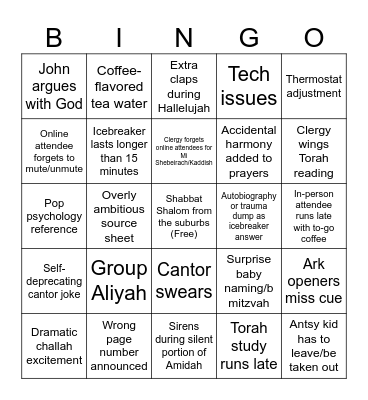 Shabbat Morning Minyan Bingo Card