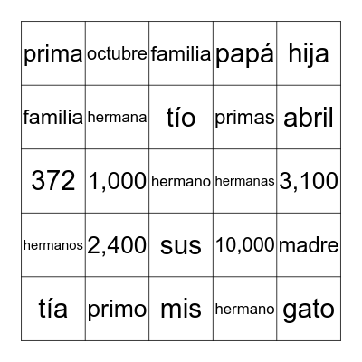 Sp1 La familia  Bingo Card