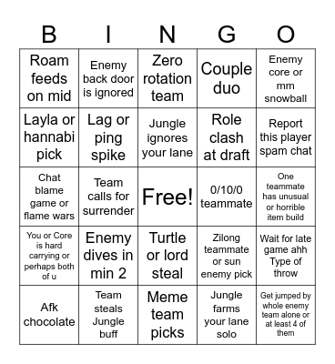 Mobile legends bingo dark system edition Bingo Card