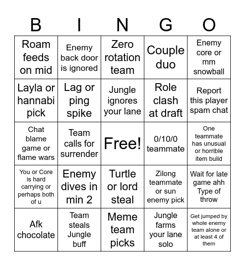 Mobile legends bingo dark system edition Bingo Card