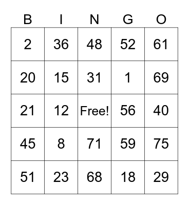 Untitled Bingo Card