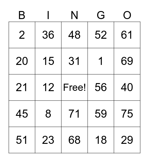 Untitled Bingo Card