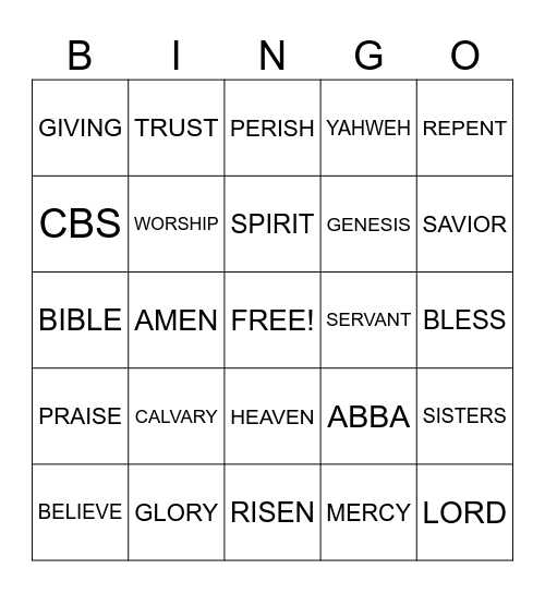 JESUS Bingo Card