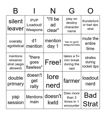 Destiny 2 Lfg Bingo Card