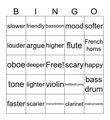 Visual and Performing Arts 3/4 Bingo Card