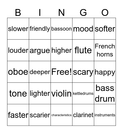 Visual and Performing Arts 3/4 Bingo Card
