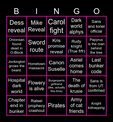 Deltarune Chapter 6 Bingo Card Bingo Card
