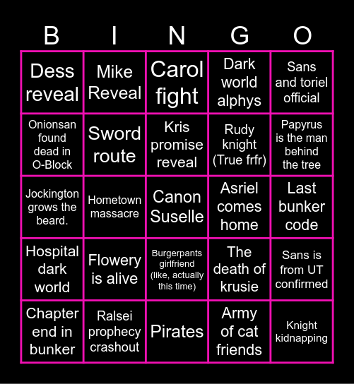 Deltarune Chapter 6 Bingo Card Bingo Card