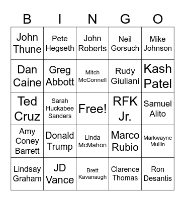 GOP Death Bingo Card