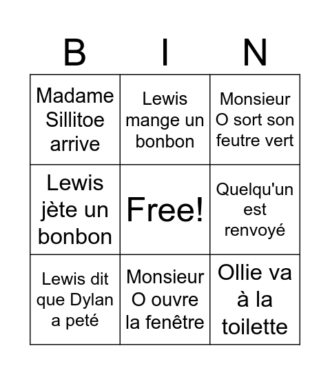 9X French Bingo Card